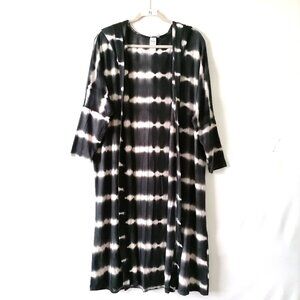 HRP  Womens Blue Tie Dye Hooded Long Drop Shoulder Open Front Cardigan Size 1X